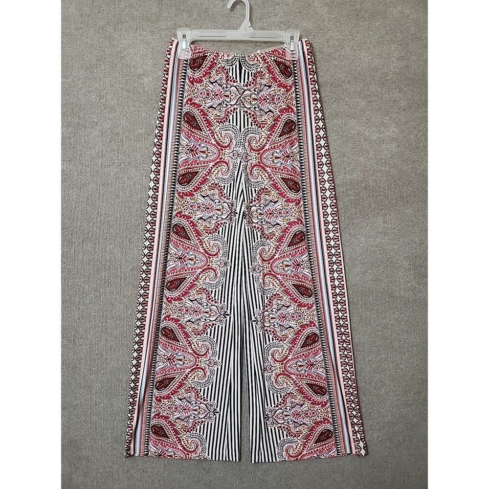 Chicos Palazzo Pants Womens 0 US 4 Red Striped Paisley Draping Wide Leg NEW